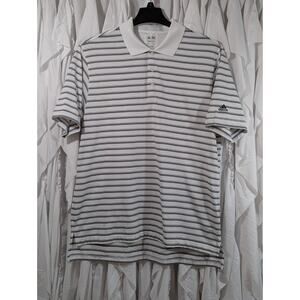 Adidas Golf Climalite Size Large White with Black Horizontal Striped Polo